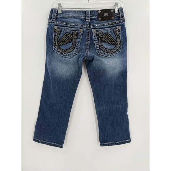Miss Me Signature Capris Jeans Size 27 Horseshoe Angel Wings 30" x  20.5" EUC - Picture 8 of 16